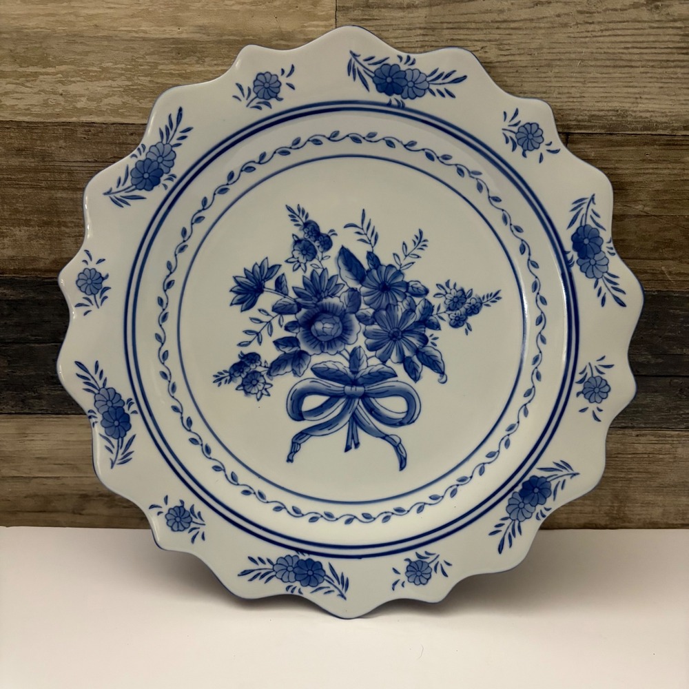 VTG Blue & White "Blue Bliss" Ceramic Decorative Wall Plate Cracker Barrel 12.5"